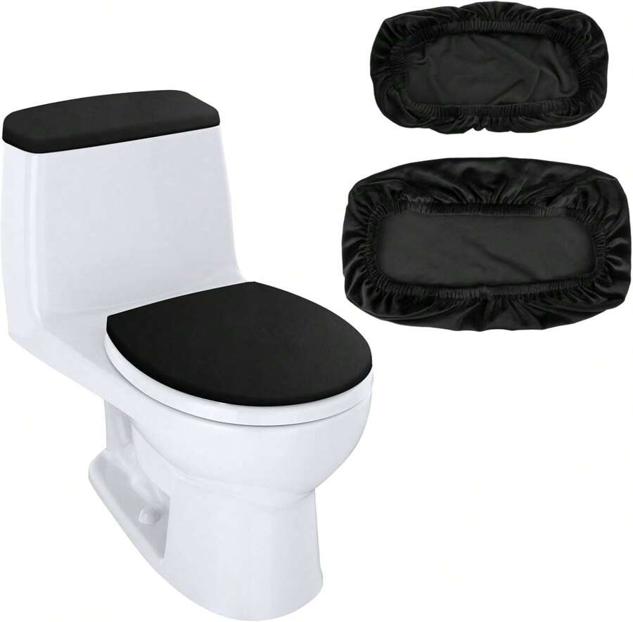 Toilet Lid Cover And Toilet Tank Lid Cover Replacement Toilet Cover With Elastic Bottom For Bathroom Decor Accessories (Black)