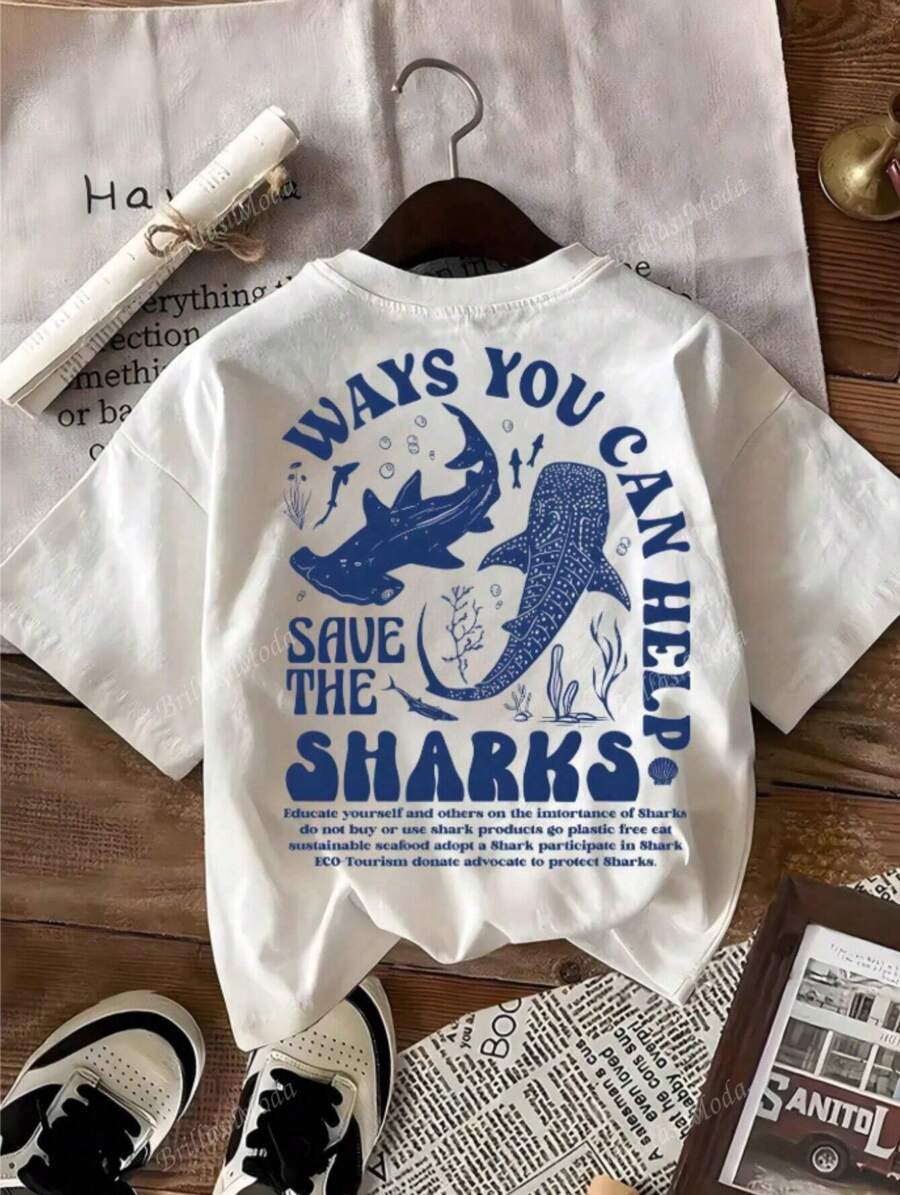 Camiseta casual de verano para mujer con estampado de vida marina diversa y animales en peligro de extinción