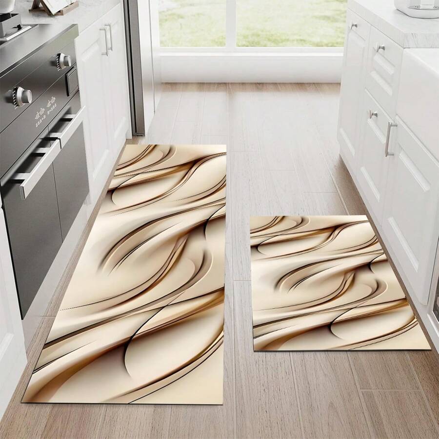 1pc Brown Striped Printed Anti-Fatigue Mat, Thick Design For Kitchen,Living Room, Porch, Balcony & Home Decor