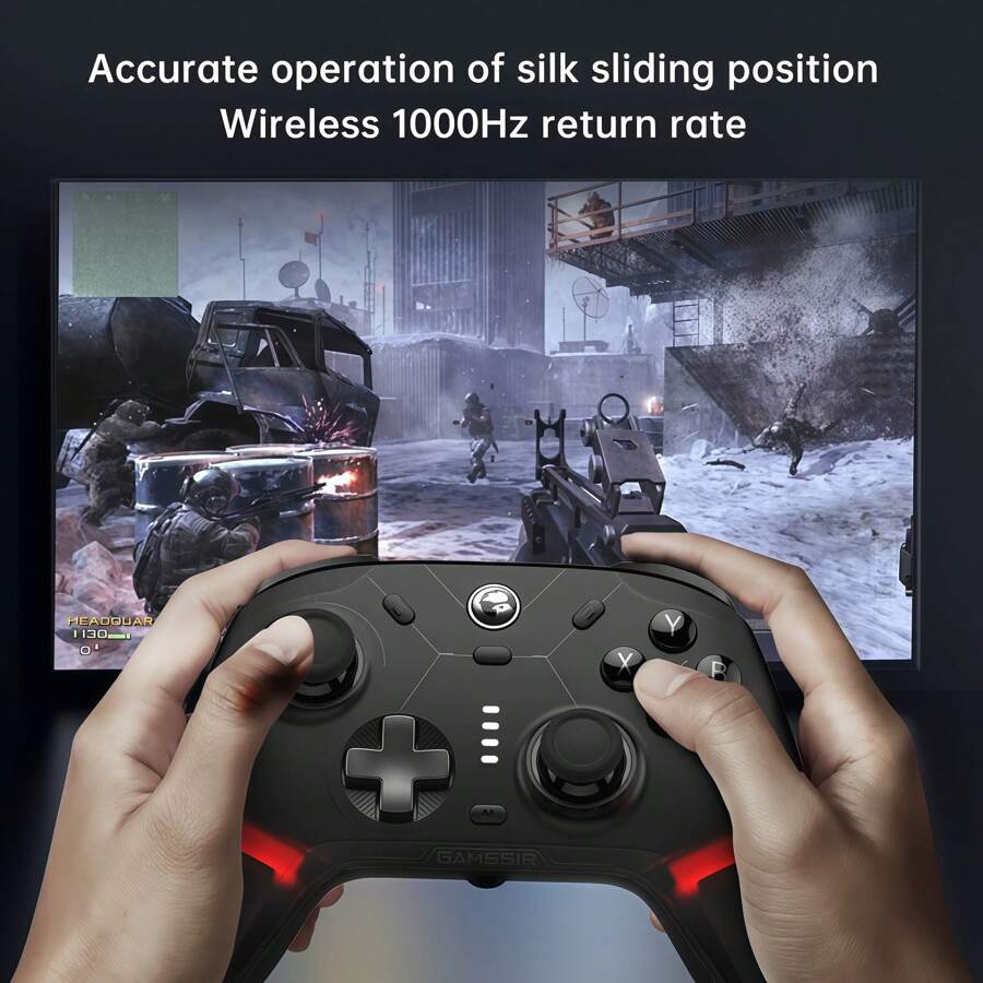 GAMESIR Cyclone 2 Spielcontroller mit Dual-Trigger (umschaltbar zwischen Hall-Effekt-Trigger und Mikroschalter-Trigger), 1000Hz Übertragungsrate, anpassbare RGB-Beleuchtung, 6-Achsen Motion Sensing, 3 Verbindungsmodi