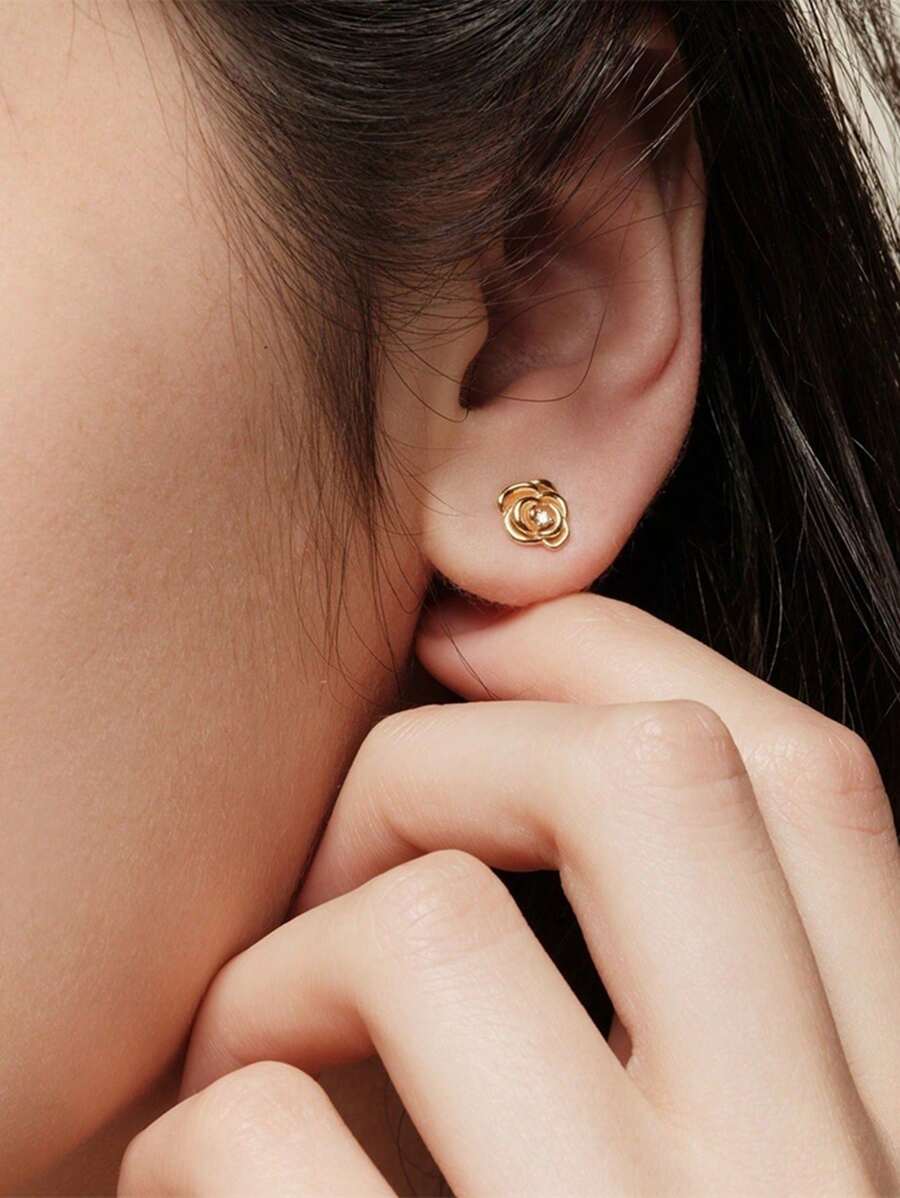 Boucles d'oreilles fleur de rose en argent sterling 925 plaqué or 18 carats, design rétro élégant, polyvalentes pour femme, cadeau parfait pour la Saint-Valentin pour la petite amie
