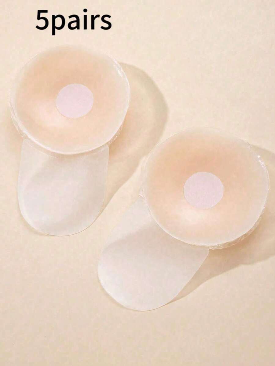 5pairs Reusable Seamless Silicone Nipple Covers, Invisible Breast Lift Tape, Anti-Slip Pasties, Solid Color Bra Accessories, Silicone, Hand Washable.