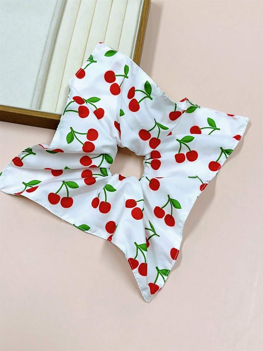 1 Stück Süße Kirsche bedrucktes Stoff Schleifen Haargummi für Damen, elastisches Haarband für Pferdeschwanz oder Dutt, passend zu Kleidern, Alltagsoutfits, dekoratives Accessoire, eleganter Boho-Stil