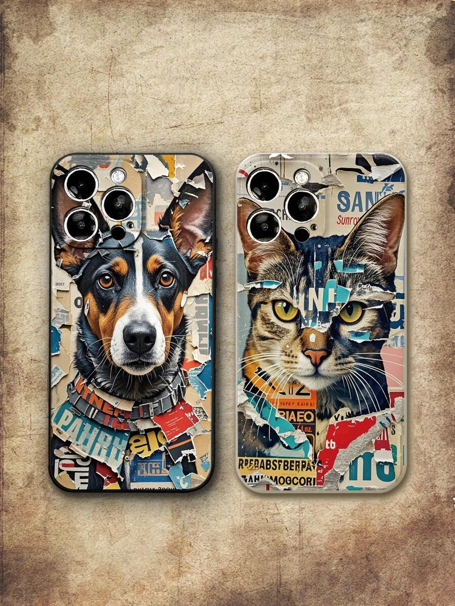 2 piezas Funda protectora de teléfono a prueba de golpes con pintura en aerosol de gato y perro en pareja compatible con iPhone 16/16 Pro/16 Plus/16 Pro Max, iPhone 15 Pro Max, iPhone 13, P14, P13, XS, XR, 7/8, P/7 Plus, A50, A12, A32, A52, A72, A51, A21S, A13, A14, S22 Ultra, S23, A33, A53, S20 FE, Redmi 11, 12 Pro, 12/12X, Note 11, 9A, 9C, Poco X3 NFC, Redmi 10, 9, Note 9, 12C, Note 11 Pro, Redmi 10C, Note 8 Pro