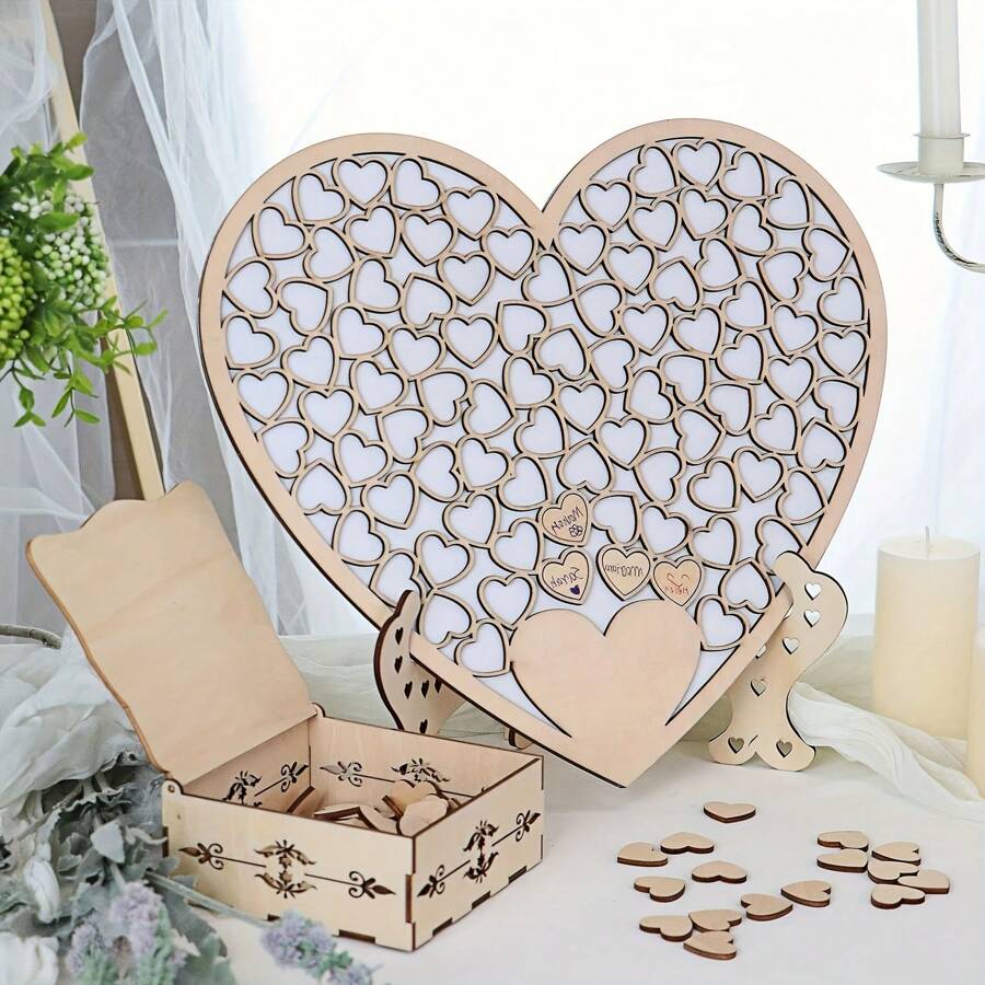 Wedding Guest Book Alternative, Guest Book Wedding Reception With 90 PCS Wooden Hearts Guest Book Signs For Wedding Anniversary Birthday Party Baby Shower