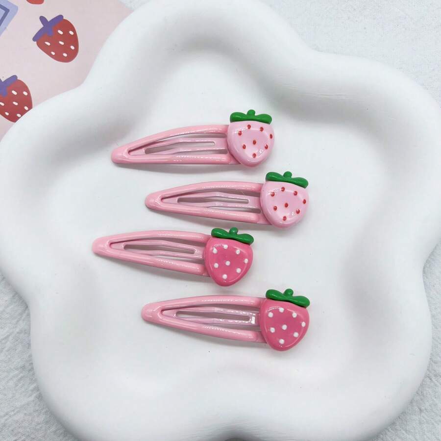 6pcs Cute Pineapple Strawberry Decor Fashionable Snap Clip For Women Glamour Girl Decoration Hair Accessories Party Gifts