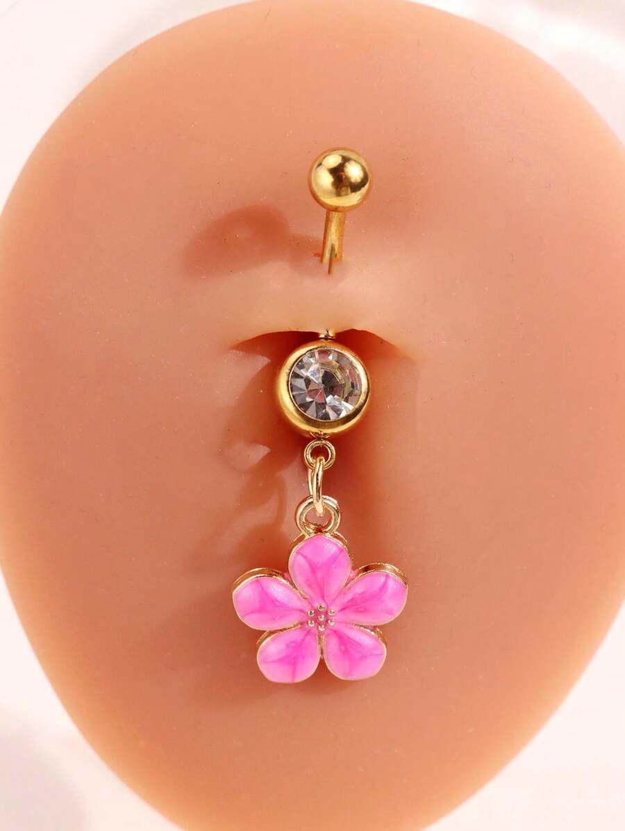 1pc Chic Flower Drip Oil Navel Ring, Simple & Versatile, Suitable For Women, Festival & Beach Vacation
