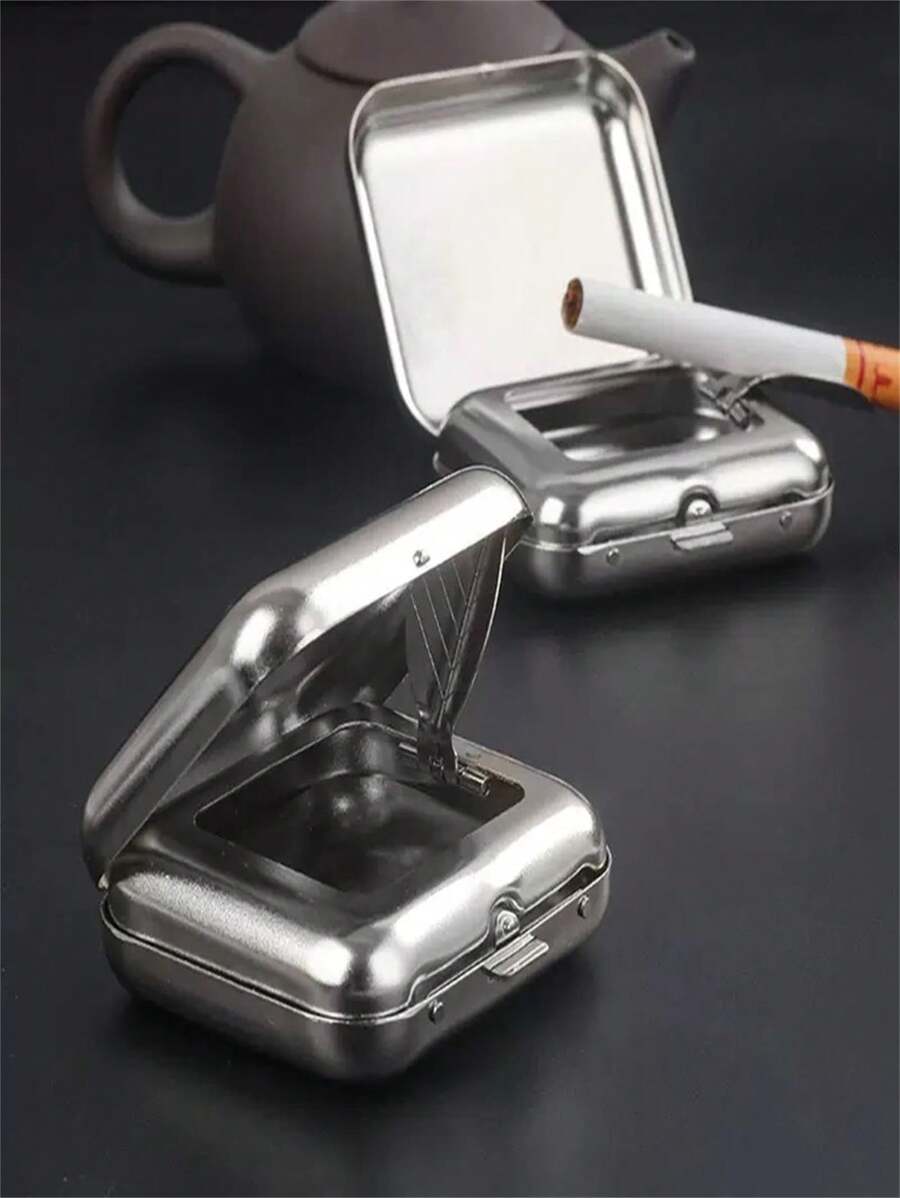 1 pieza Mini cenicero de metal, cenicero de bolsillo portátil, accesorios de cigarrillo para exteriores, cenicero de coche creativo