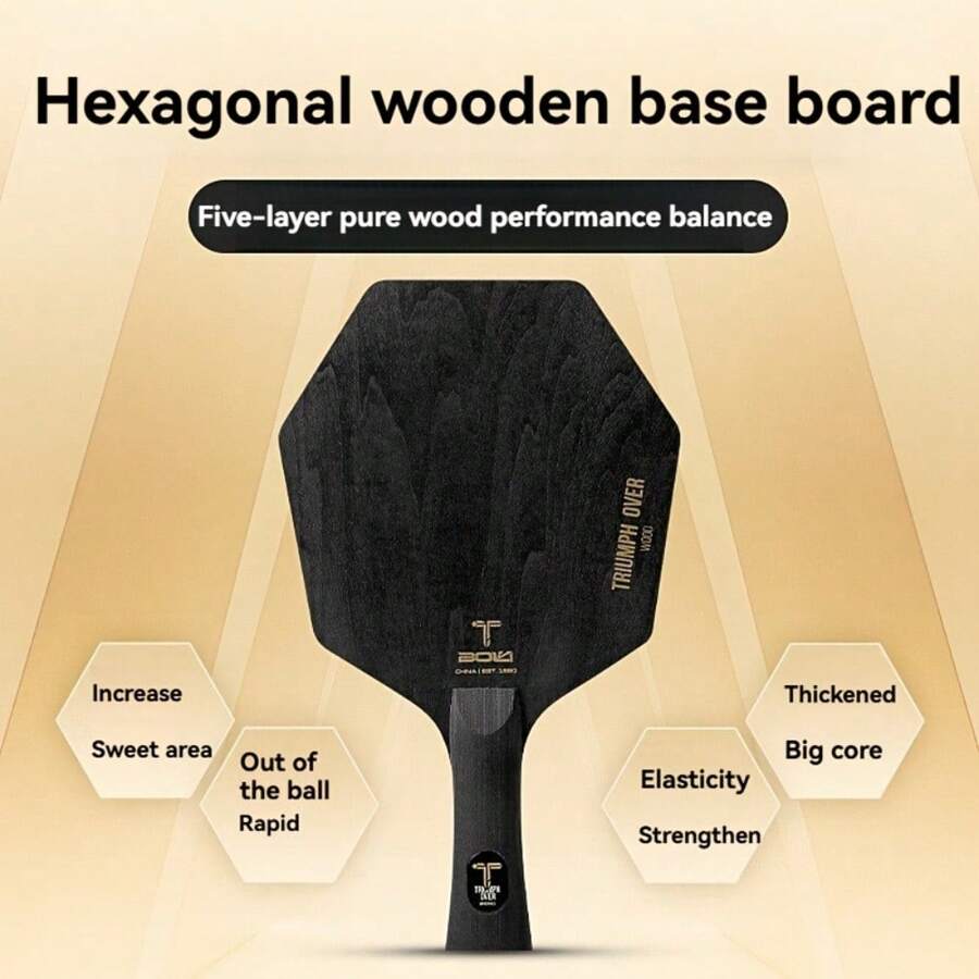 5-Layer Pure Wood Hexagonal Ping Pong Blade - Black, Thickened Core, Elasticity Enhanced, Ideal For Rapid And Powerful Strokes, Table Tennis Equipment|Elasticity Enhanced Blade|Wooden Construction, Ping Pong Table