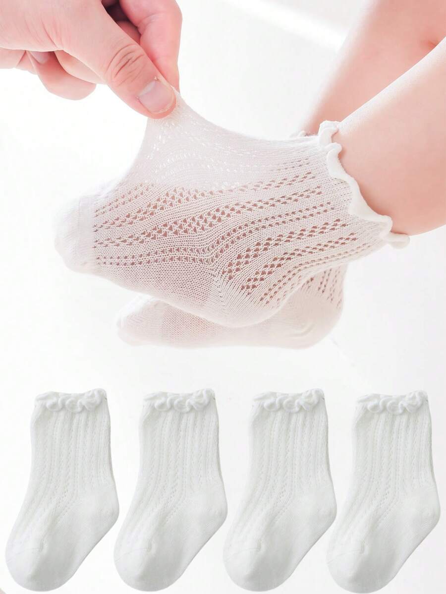 4 Pares de Meias de Algodão Sem Costura Respiráveis e Finas para Bebês, Primavera/Verão