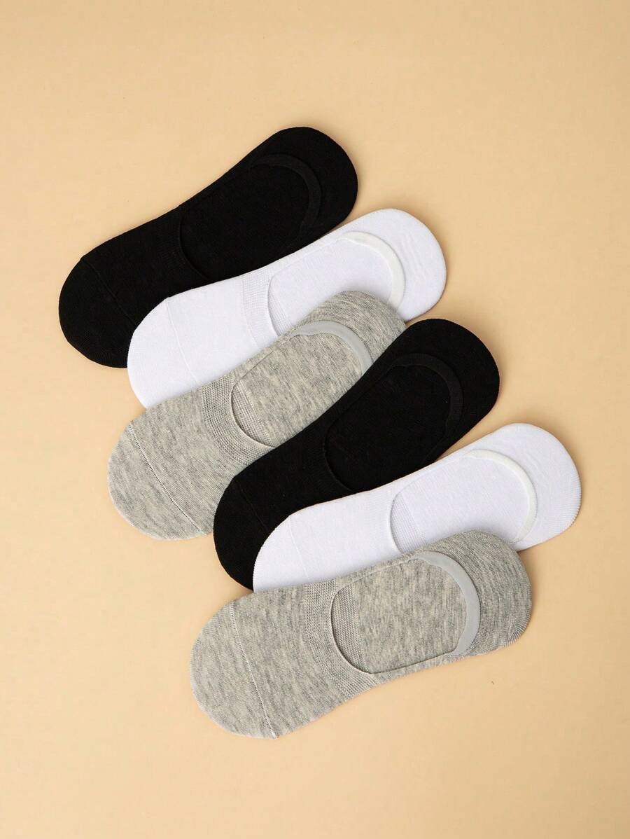 6 Pairs Men's Solid Color Simple Style Non-Slip Comfortable Breathable Boat Socks, No Show Socks, Suitable For Business & Casual Wear