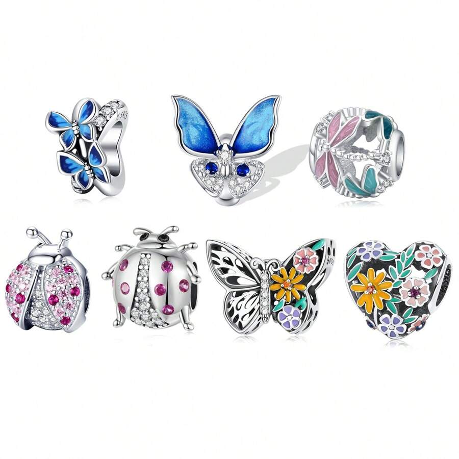 1 PC 925 Sterling Silver Butterfly Charms Sweet Flowers Beads Pendant DIY Bracelet Necklace Jewelry Making Valentines Wedding