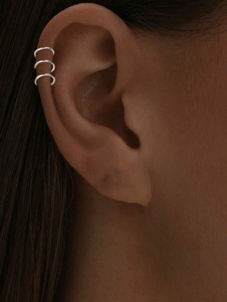 1PC 925 Sterling Silver 3-Layer Hoop Cuff Earring For Women Ear Cuff For Girls Non Pierced Ear Clips Cartilage Earring Women Jewelry