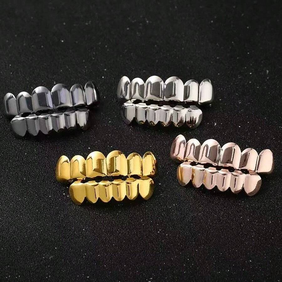 Dientes falsos enchapados en oro, joyería para dientes de hip hop suave para hombres y mujeres