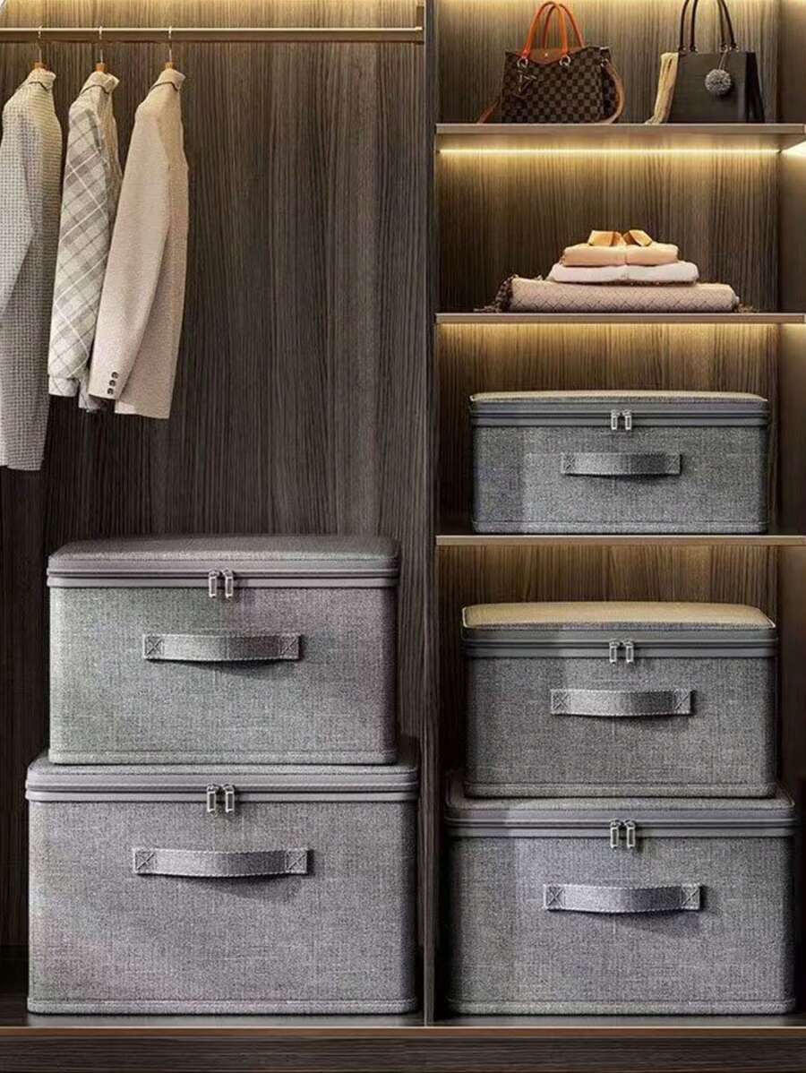 1 Large Capacity Foldable Storage Box With Lid, Household Wardrobe Folding Storage Box, Clothing And Bedding Storage Box, Storage Basket, Clothing, Bedding Toy Storage Box