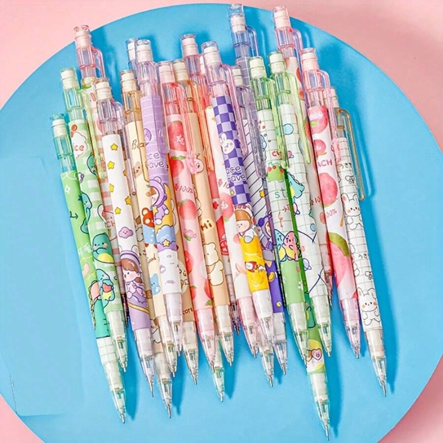 10 piezas Lápices automáticos con núcleo de lápiz de 0.5mm con diseños de dibujos animados: Lápices móviles, sin necesidad de afilar o presionar, garantiza una escritura suave sin ensuciar las manos, útiles escolares, de vuelta a la escuela
