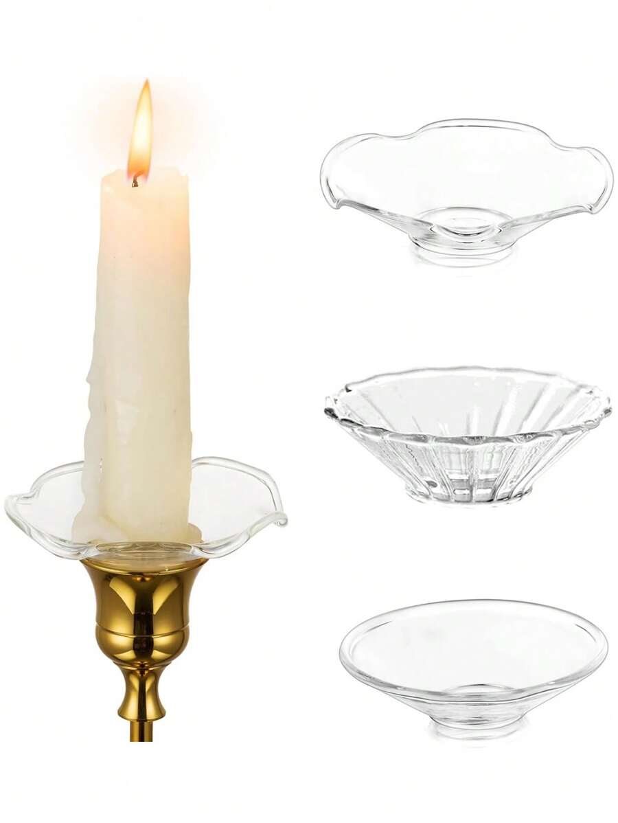 Tropfschutz für Kerzenhalter, klare Glas-Bobeches für Kerzenständer, runde Wachsfänger für Kerzen, gerade Kerzenhalter für Tisch-Mittelstücke, Hochzeiten, Kirchen, Zuhause