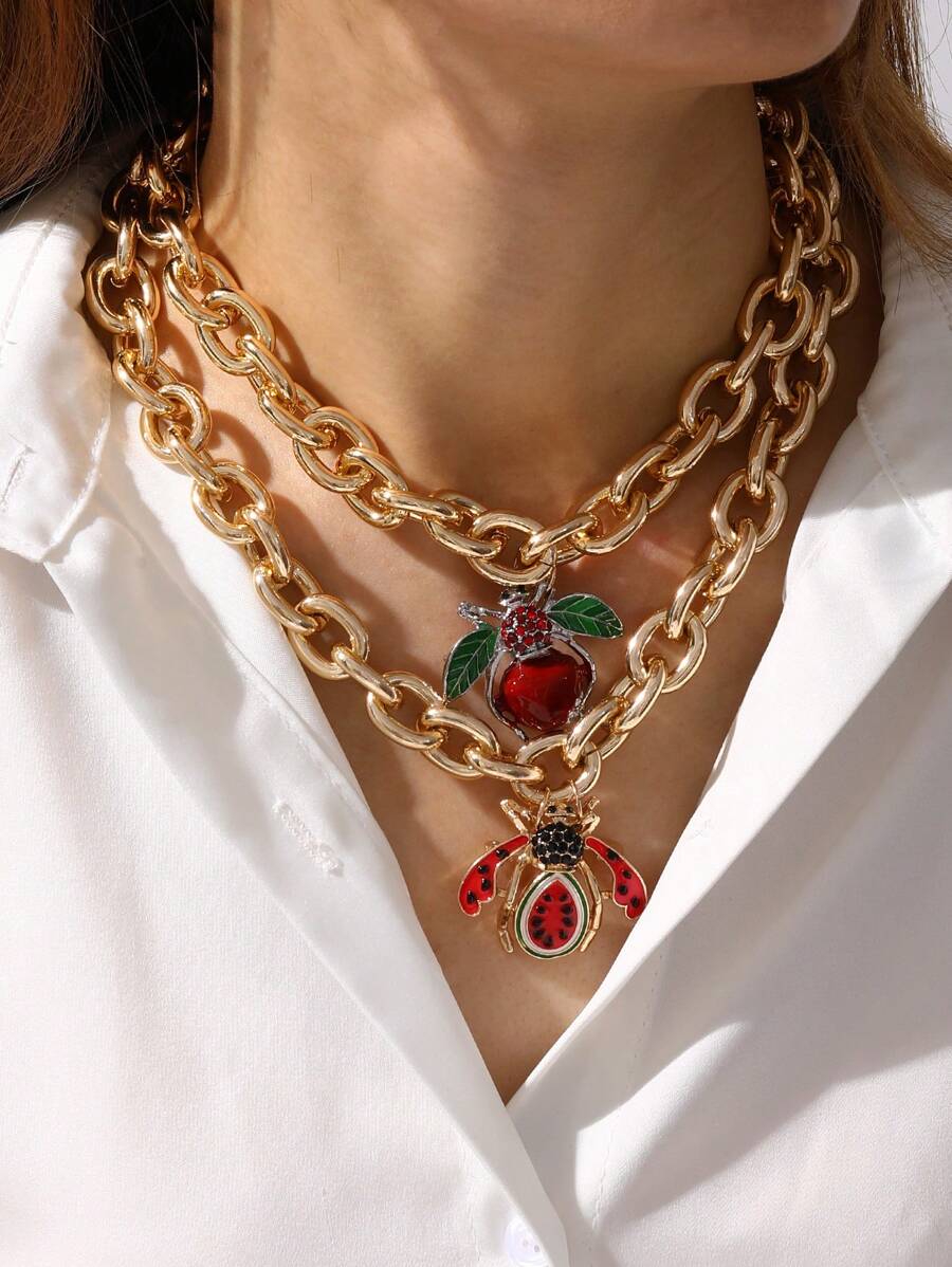 1 peça personalizada exagerada liga strass abelha cereja melancia abacaxi fruta broche estilo pingente corrente robusta colar festa ao ar livre viagem música festival celebração feriado vestir, moda verão homens e mulheres centenas de modelos de joias presente para amigos irmãos colegas de classe