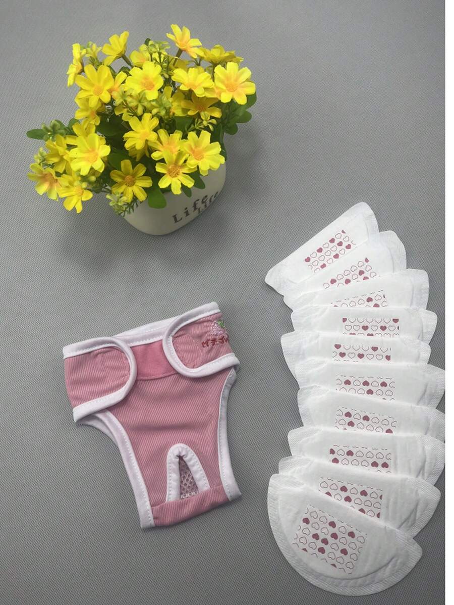 Sous-vêtements pour chien avec broderie, kit de 10 pièces de couches jetables physiologiques pour la période menstruelle de l'animal de compagnie