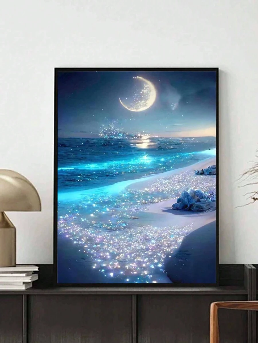Diamond Painting Art Full Diamond Painting Kit, Seaside Landscape Pattern Round Rhinestone Embroidery, Casual DIY Handmade, Suitable For Adults And Craft Lovers, For Home Wall Decoration, Creative Gifts