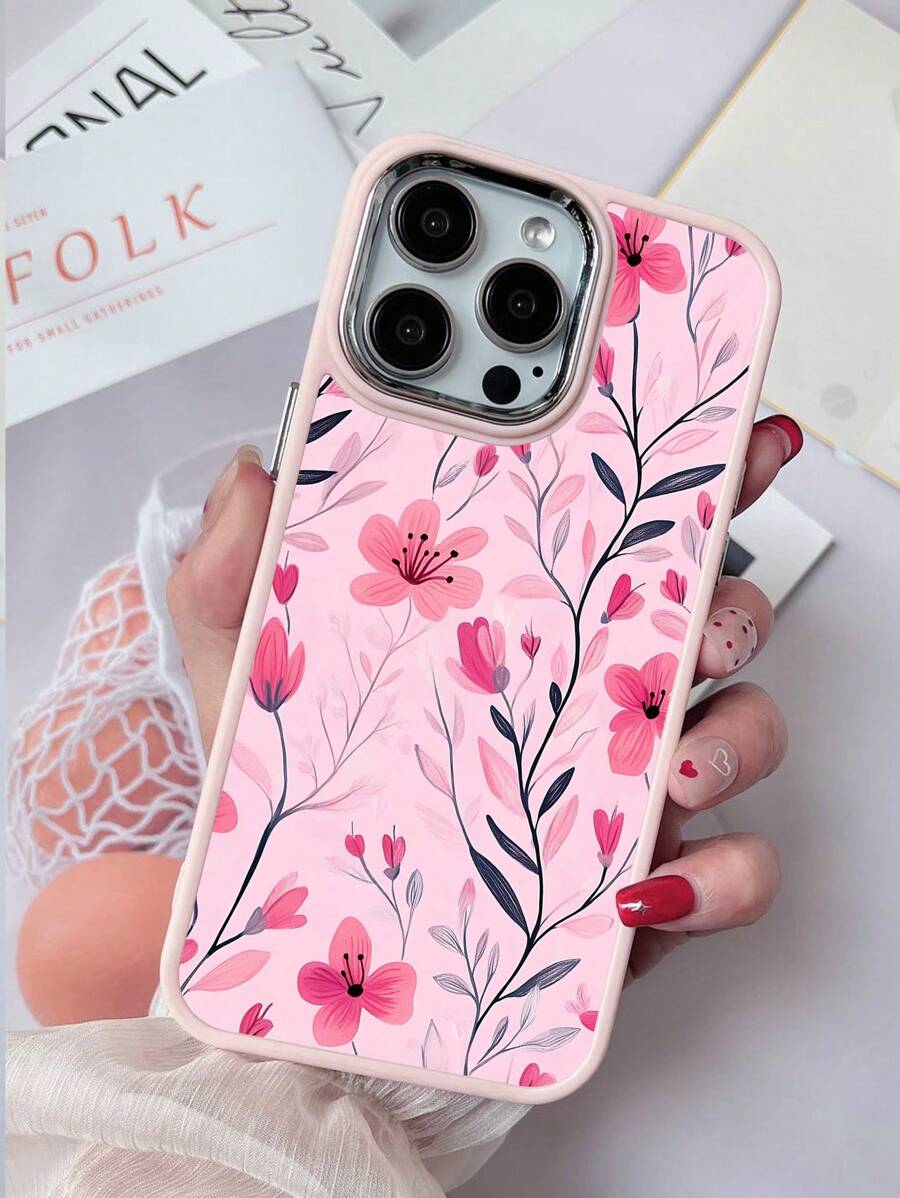 1 pieza Funda de teléfono con marco de metal, de TPU con acabado esmerilado, resistente a caídas y a huellas dactilares, con un diseño de pequeñas flores de colores, compatible con iPhone 7G/8PLUS/X/XR/XS MAX/11/12/13/14 PRO/15promax