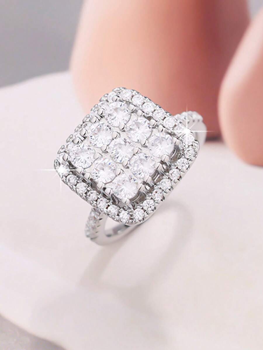 1 pieza Anillo cuadrado de lujo enchapado en circonia, adecuado para hombres, bodas, compromisos, regalos de San Valentín, aniversarios, fiestas, cumpleaños y uso diario