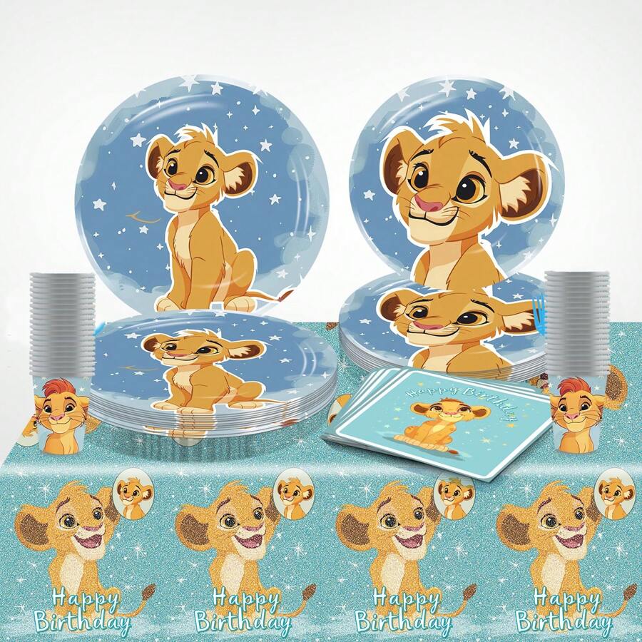 Mattel Spring Matte 51pcs Lion King Themed Party Tableware, Suitable For 10 People, Christmas, Thanksgiving And Holiday Dinners, As Well As Birthday Party Decorations, Christmas Decorations, Thanksgiving Decorations And Holiday Party Decorations; A Perfect Surprise For Fans.