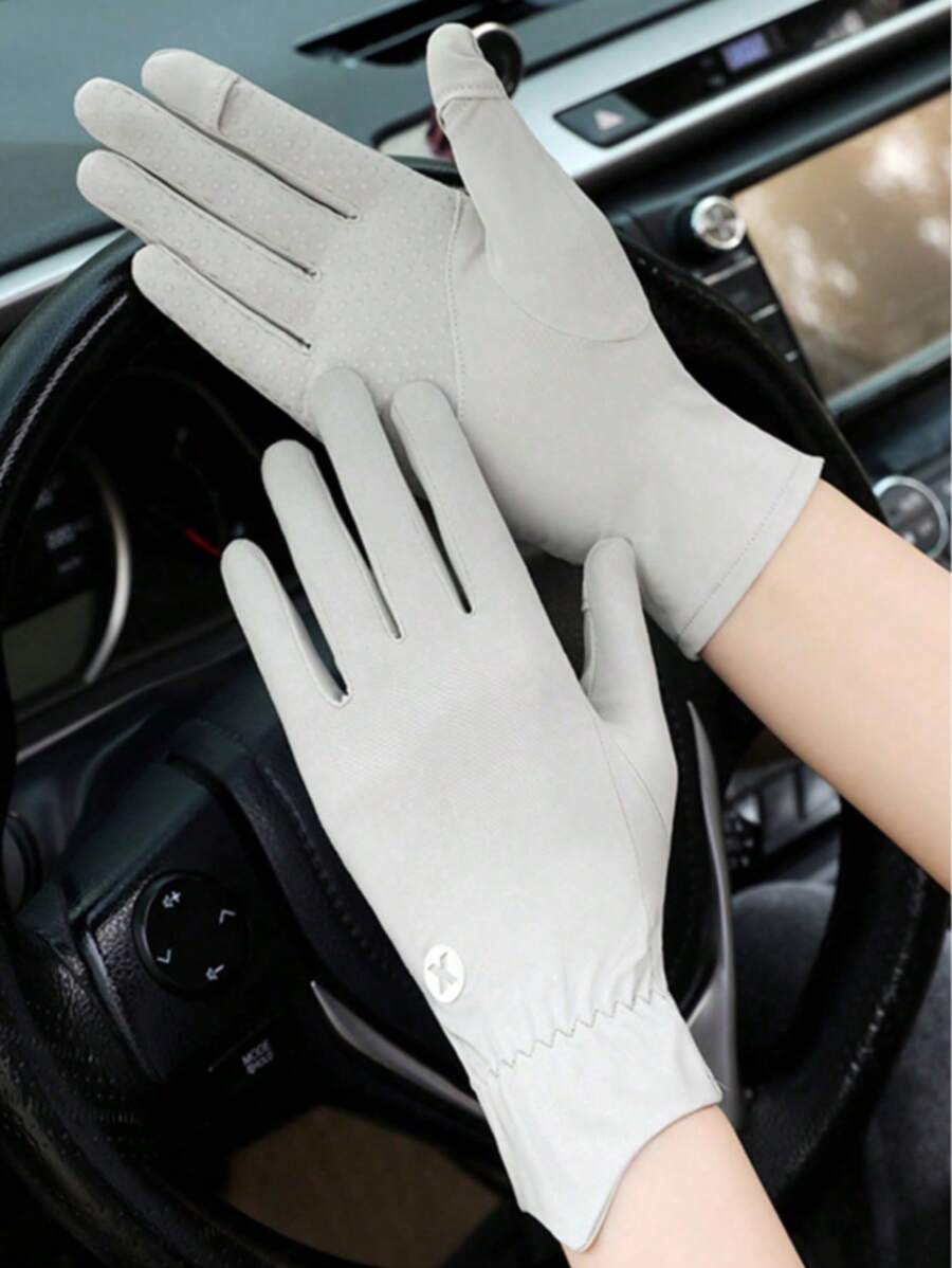 1pair Women's Ice Silk Sun Protection Gloves | Long Cooling UV-Blocking Gloves, Breathable & Stretchy For Outdoor Sports, Driving & Daily Wear – Available In Multiple Colors