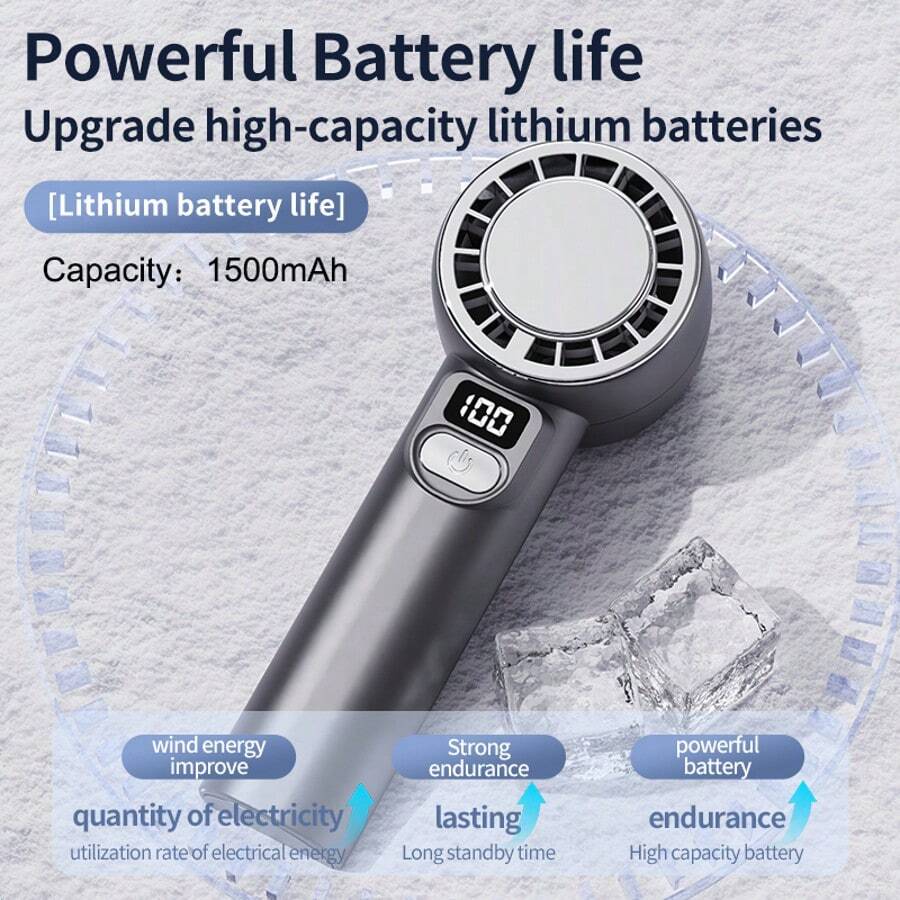 1 pieza Ventilador de mano mini recargable por USB, diseño sin aspas con turbina, motor sin escobillas de 13000RPM, potente turbo, 100 niveles, pantalla LCD, funcionamiento silencioso, larga vida útil de la batería, ventilador portátil para exteriores, ventilador regalo de artesanía exquisita