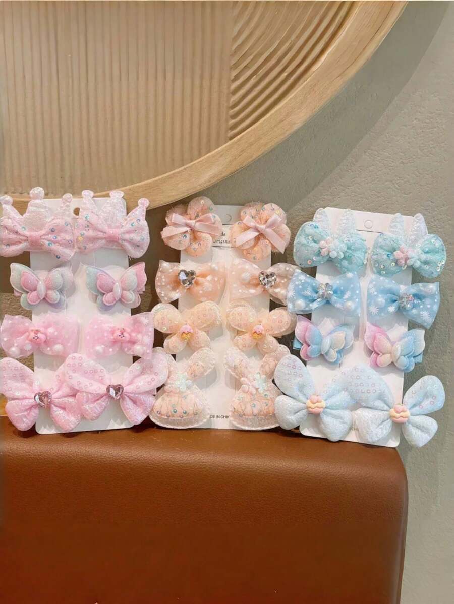 8 Stücke/Set Bezaubernde Haarclips für Frauen in Schleife & Krone Stil, Haarzubehör, Schulzubehör, Haarklammern, Haarspangen, Haargreifer