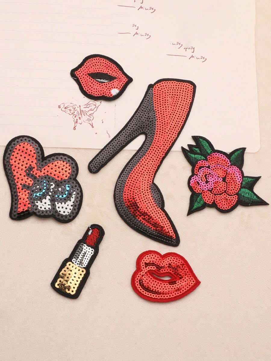 5 buc paiete brodate patch-uri pantofi cu toc înalt accesorii pentru geantă roșie etichetă de flori brodate accesorii de îmbrăcăminte din pânză brodată