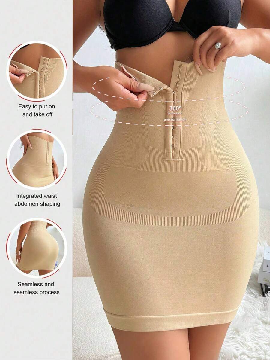 Front Button Seamless High Waist Tummy Shaping Body Wrap Skirt, Simple Waist Tight Women's Body Shaping Half-Length Petticoat
