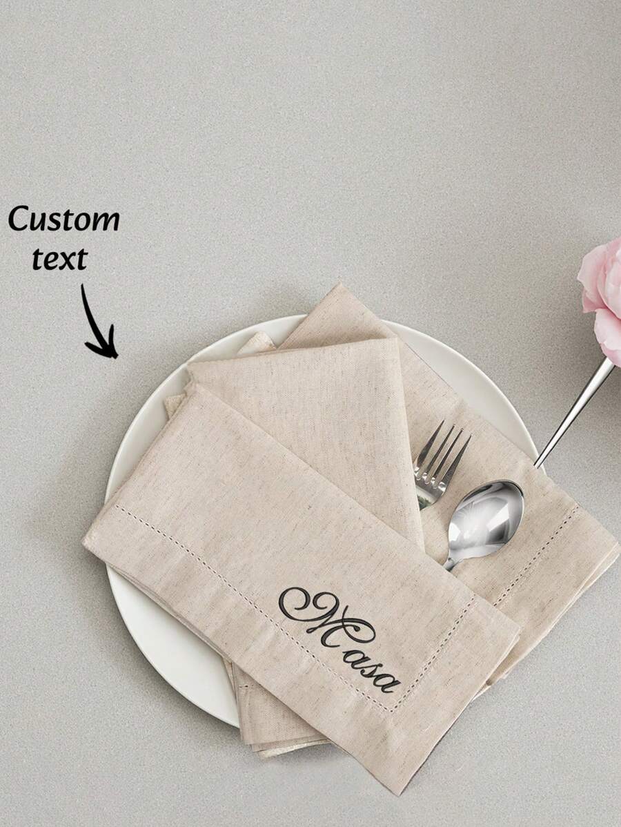 1PC Personalized Embroidered Linen Napkin Set - High-Quality Napkins With Letter Patterns - Washable Natural Fabric Napkins - Elegant Banquet Service Items For Formal Dining