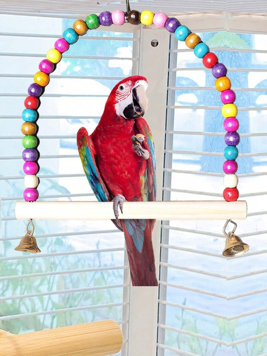 1 pièce/2 pièces Jouet à bascule coloré avec cloche pour cage d'oiseau de compagnie, nid. Jouets à suspendre de hamac aux couleurs assorties pour divertir les animaux de compagnie