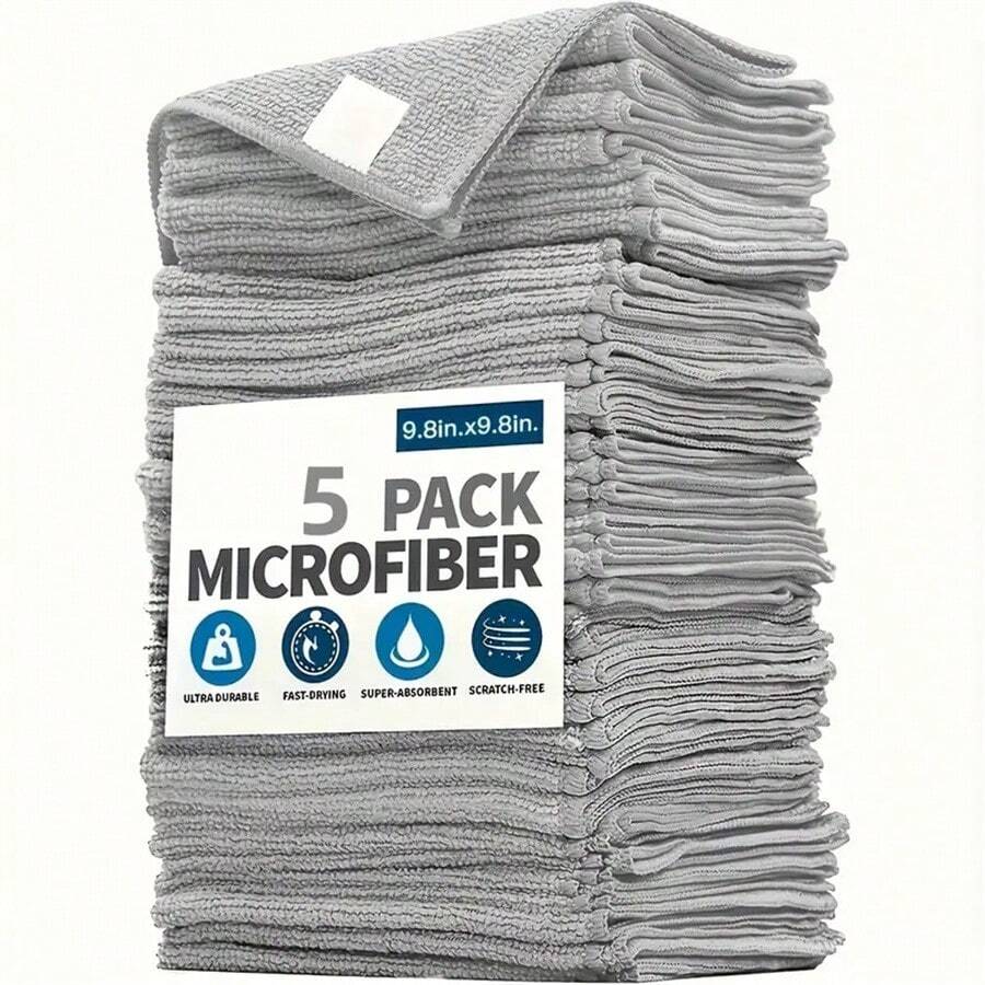 5/10 Torchons de cuisine, set de chiffons de nettoyage en fibres ultra-fines gris clair, absorbants, doux et anti-taches, pour nettoyer le verre, le plan de travail de cuisine, les casseroles, les bols, le robinet d'eau, la machine à suie, les essuie-glaces de voiture