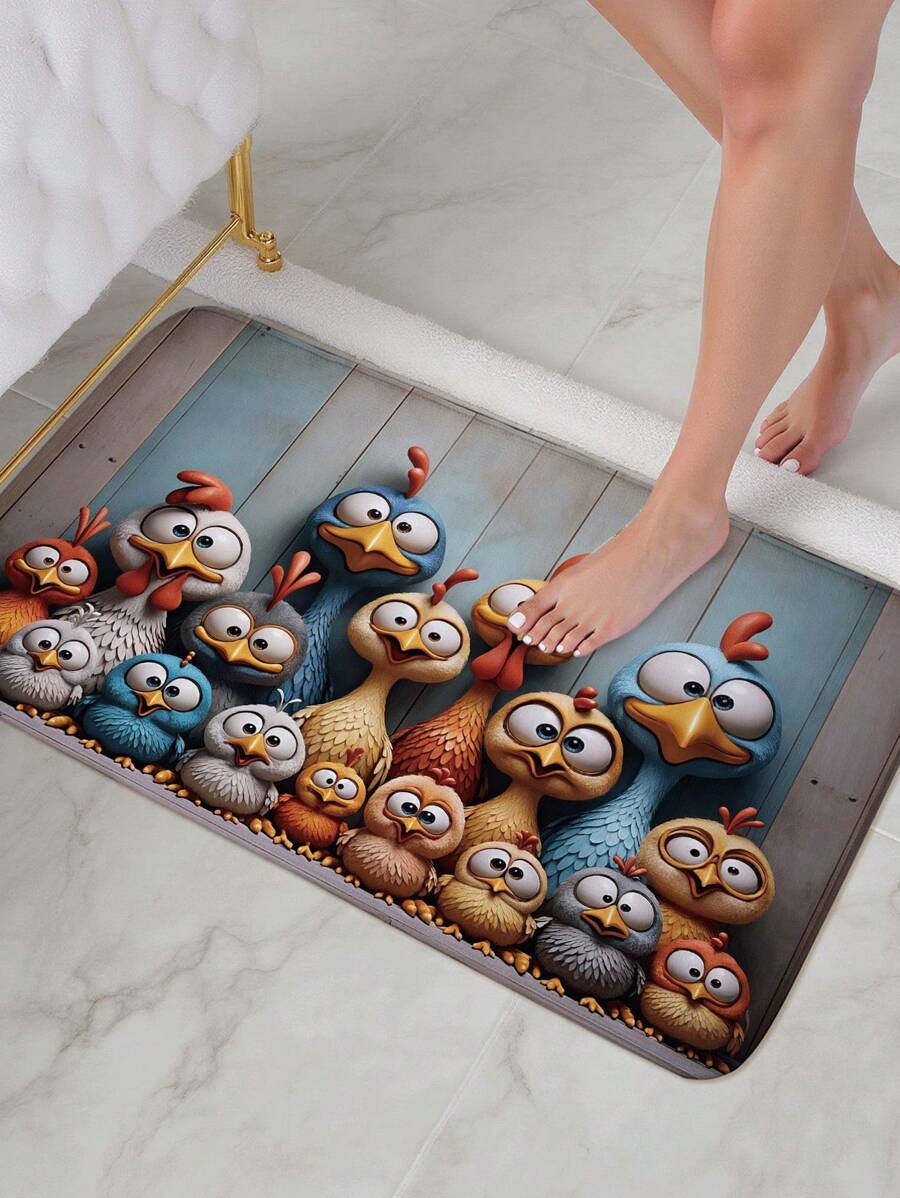 1pc Whimsical "Big Eye Chicken" Bathroom Mat, Bathroom Rug, Non-Slip Bathroom Mat, Modern Minimalist Design, Absorbent, Non-Slip , Small Indoor Carpet, Flannel Bathroom Non-Slip Floor Mat, Thick Soft Kitchen Mat, Suitable For Bathroom, Living Room, Bedroom, Kitchen, Shower Room, Home Decor, Shower Curtain And Party Carpet, Bathroom Decor, Bathroom Accessories Back To School