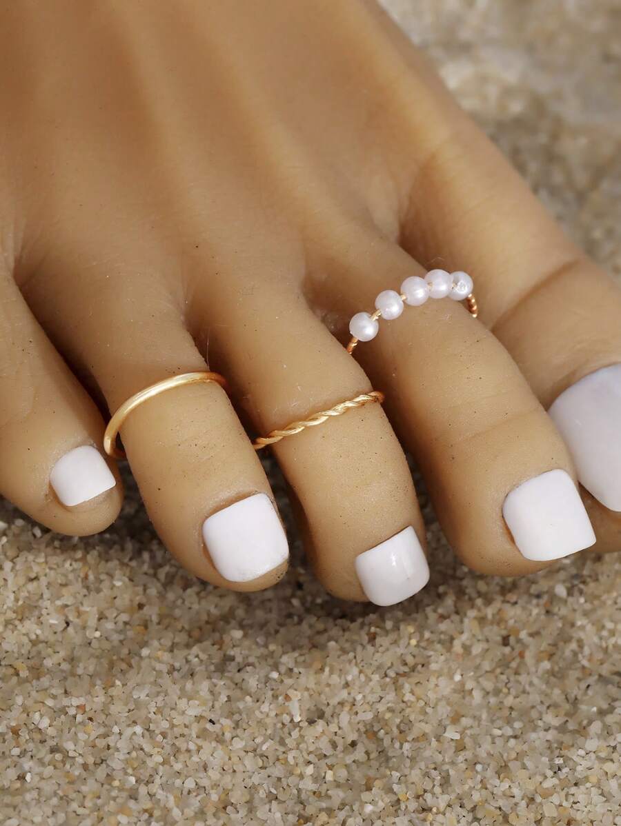 3pcs/Set Fashionable Gold Floral Decor Anklet Jewelry Set, Suitable For Beach, Party, Date, Daily Wear