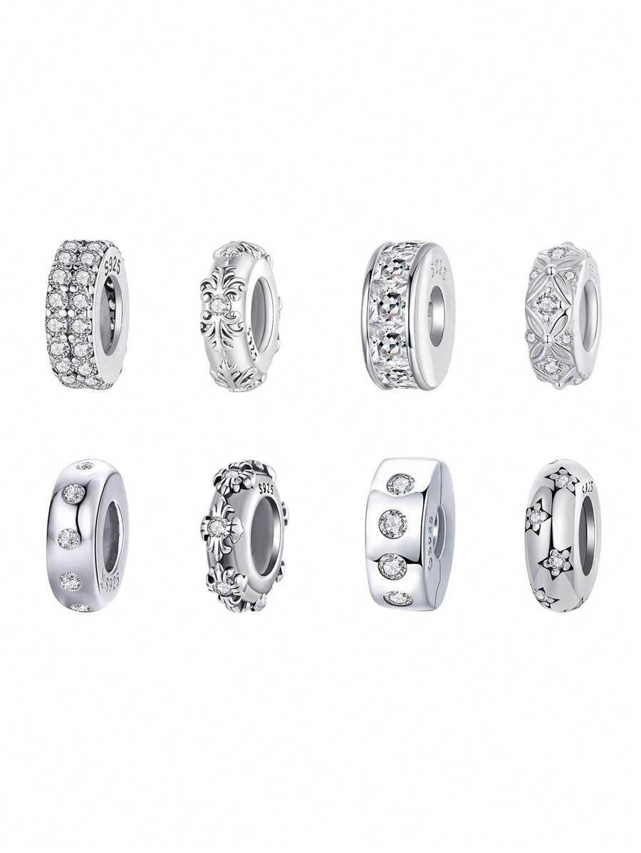 WOSTU 1 peça de contas espaçadoras de prata esterlina 925 com padrão retrô, contas espaçadoras de zircônia elegantes, adequadas para pulseiras e colares originais faça você mesmo para mulheres, acessórios de joias finas