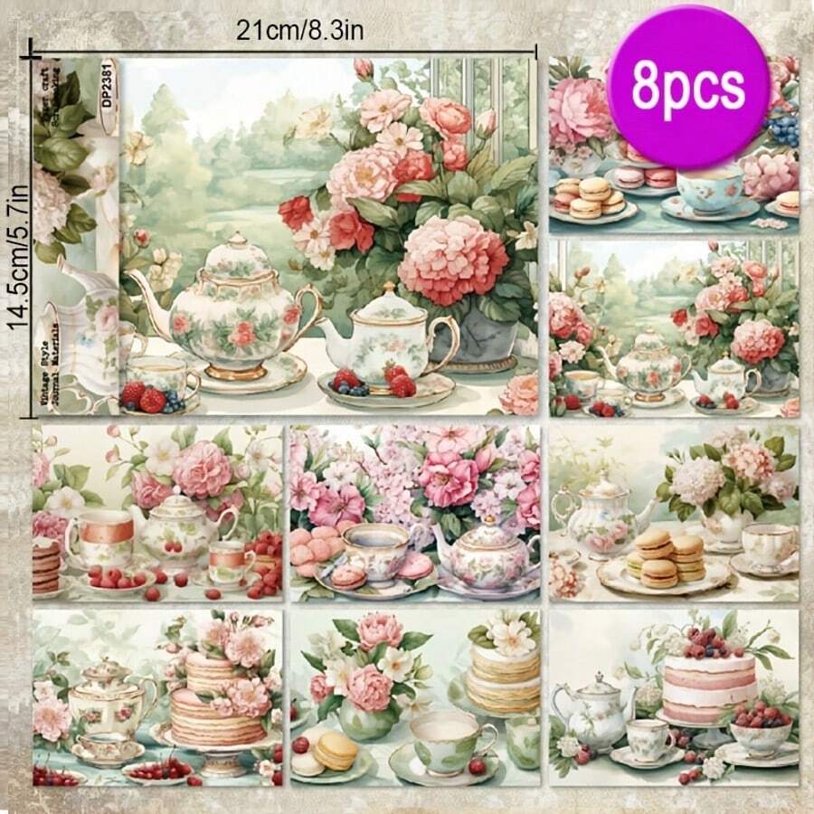 8 Stücke ästhetisches Scrapbooking-Papier A5 Muster, einseitig bedruckt Scrapbooking Decoupage Papierblock für DIY Basteln, Journaling, Sammelalbum Zubehör, Geschenkverpackung, Fotoalbum Deko Bastelpapier