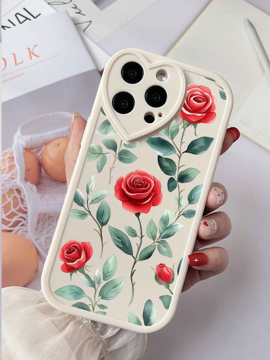 1 pieza Funda de teléfono con patrón de flores en forma de corazón de TPU mate compatible con iPhone X/XR/XS MAX/11/12/13/14 PRO/15 Pro Max/16/16 Pro/16 Plus/16 Pro Max