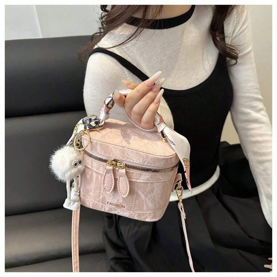 Borsa a mano da donna in seta con foulard, con ornamenti pendenti, borsa a tracolla e a spalla, adatta per lo shopping, gli appuntamenti e le feste, adatta a tutte le stagioni