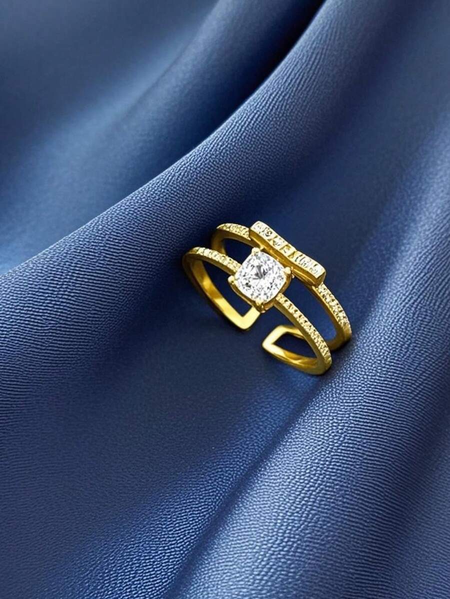 1 peça anel ajustável geométrico cruzado com strass e borboleta vazada estilo europeu e americano, joia oval com design exclusivo