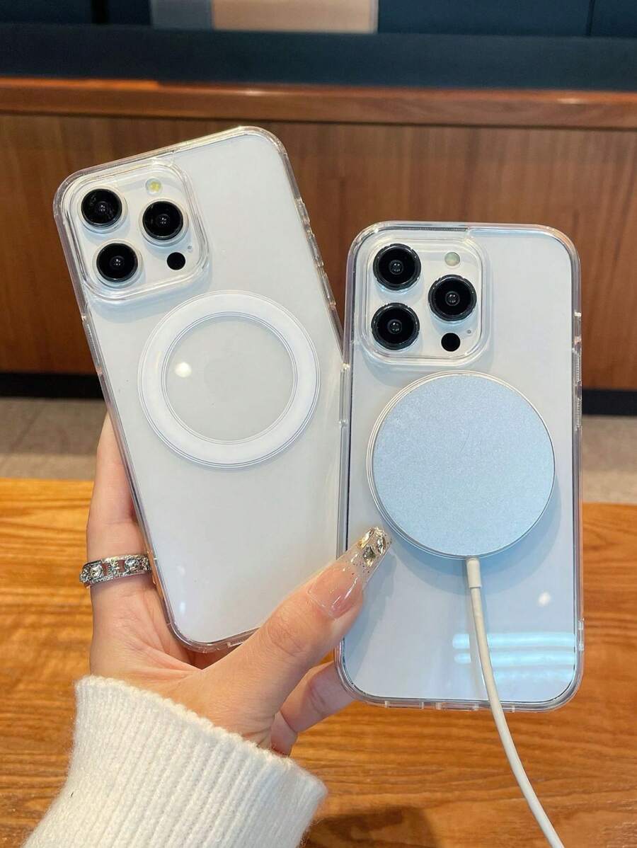 Simple And Fashionable Magnetic Charging Transparent Protective Phone Case For IPhone 16 Pro Max/15 Plus With Built-In Anti-Drop Phone Cover