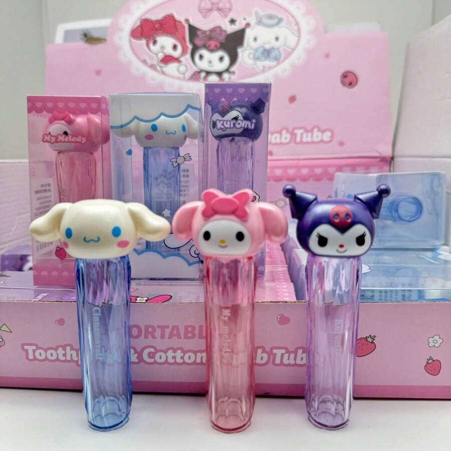 Sanrio 1PC Sanrio Cute Creative Cleaner Swab & Toothstick Storage Box, przenośne pudełko do organizacji na biurko