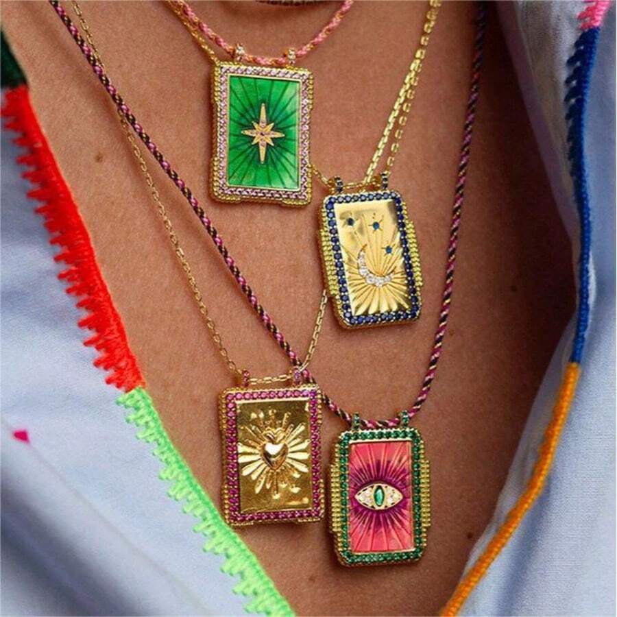 1 Stück Tarot Karten Halskette mit Anhänger, Sonne, Mond, 8-zackiger Stern, Herz, Planet, Wüsten-Stil Choker für Frauen