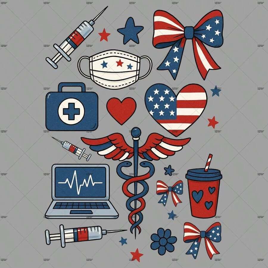 1 Stück / 2 Stücke / 3 Stücke Krankenschwester 4. Juli patriotisches Krankenschwester-Shirt USA Flagge Patches Muster Bügelbilder für T-Shirts, Sweatshirts, Jeans, Taschen, Kleidung, Accessoires, Masken, Jeans und Rucksäcke, Hüte, Kissen - waschbar und langanhaltend