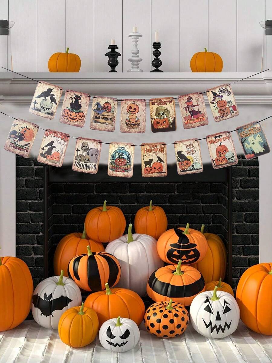 1set Halloween Hanging Paper Banner, Halloween Black Cat Pulling Flags, Halloween Hanging Flag Banner For Halloween Party Decor Home Decoration Room Decor, Halloween Party Background Decoration Hanging Flags, Halloween Party Photo Props, Background Decor, Holiday Decor, Halloween Decor, Party Favor