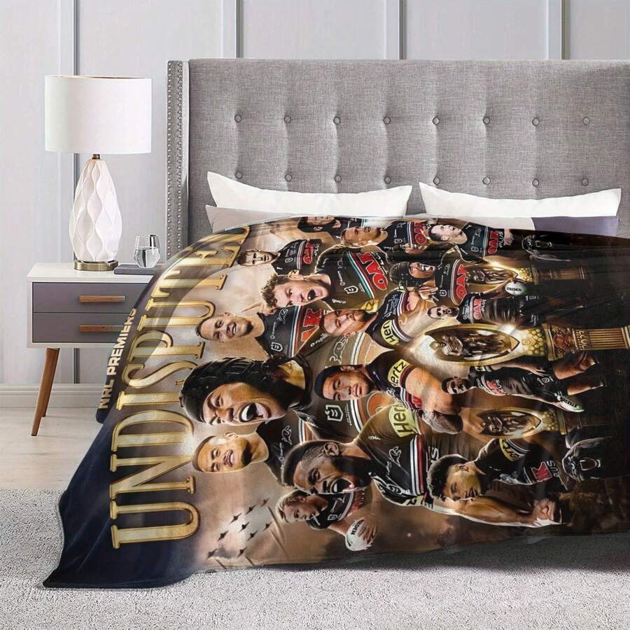 Weiche Flanell-Wolldecke mit Penrith Panthers Team Design - Gemütlich & warm für Wohnzimmer, Büro, Sofa Dekoration, Reisedecke für alle Jahreszeiten, vielseitiges Geschenk - 100% Polyester, gestricktes Material, Digitaldruck, "Team-Spirit"-Design Polyester-Wolldecke für alle Jahreszeiten
