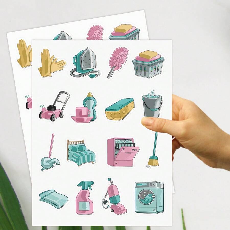 2-Sheet Set Of Self-Discipline & Cleaning Themed Stickers, Daily Life Stickers, Suitable For Scrapbooks, Planners, DIY, Office & Study School Supplies,Back To School