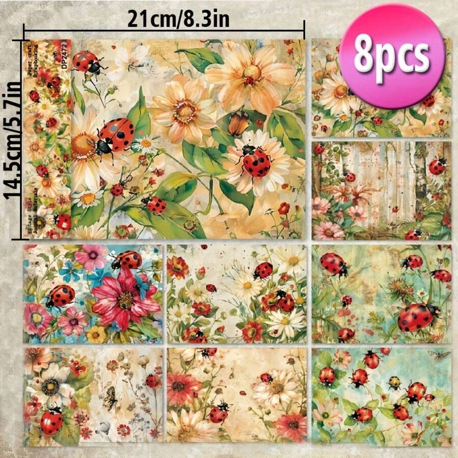 8 Stücke A5 ästhetisches Sammelalbum Papier A5 Muster, einseitig, Sammelalbum Decoupage Papierblock für DIY Basteleien, Journaling, Sammelalbum Zubehör, Geschenkverpackung, Album Kunst, dekoratives Bastelpapier